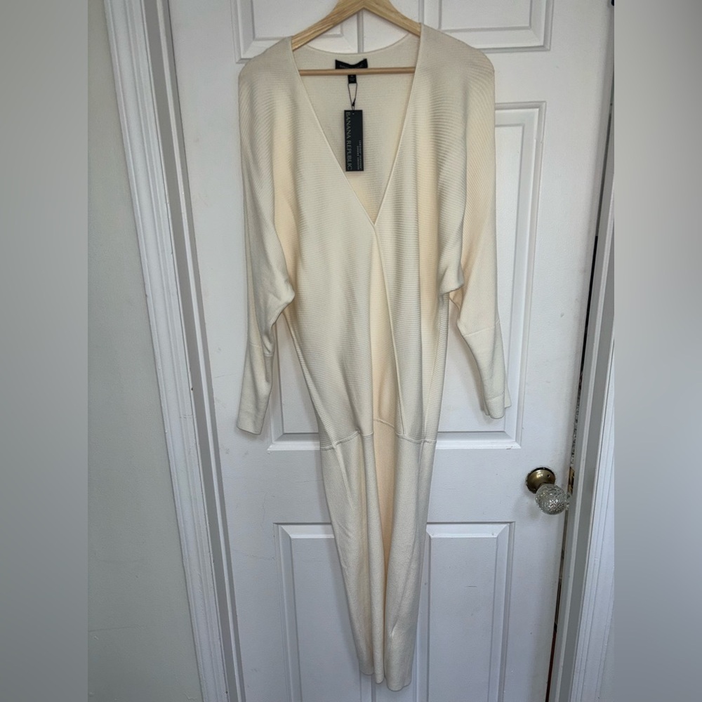 NWT. Retail $140. Size M. Banana Republic. Elegant Cream midi sweater dress. - Picture 1 of 3
